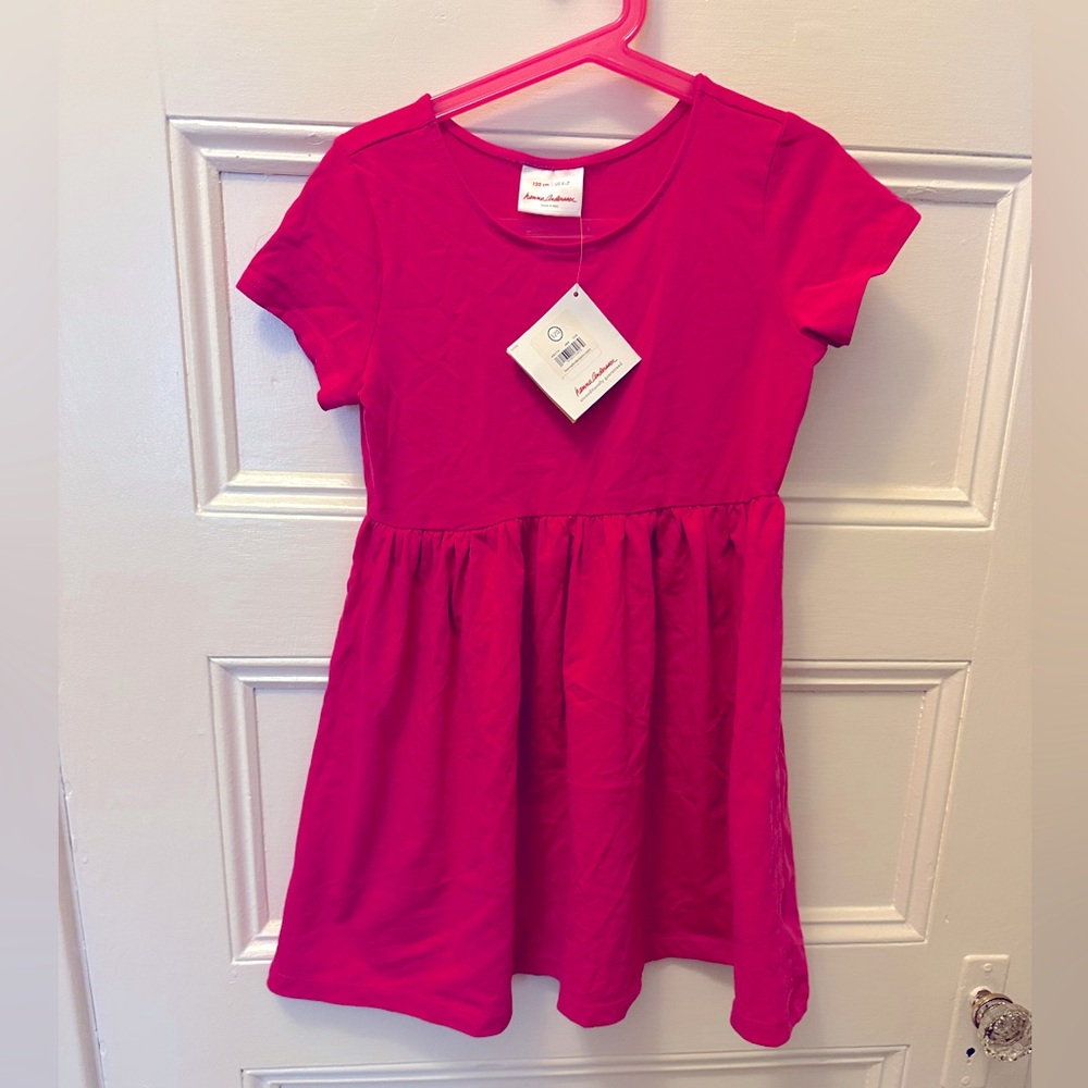 Hannna Anderson Dress, Leggings & Rainbw Hair Clip